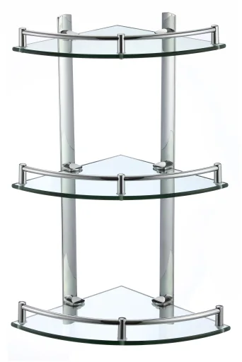 Three-tier corner glass shelf