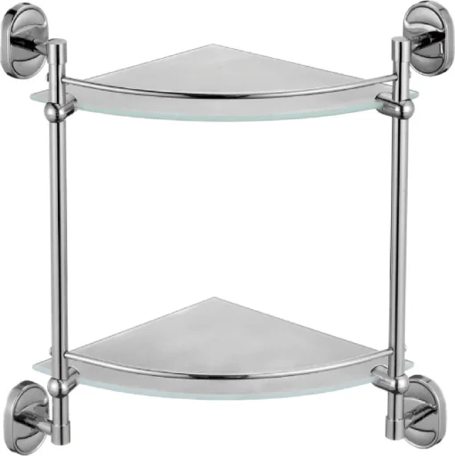 Two-tier corner glass shelf