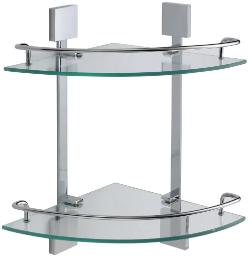 Two-tier corner glass shelf