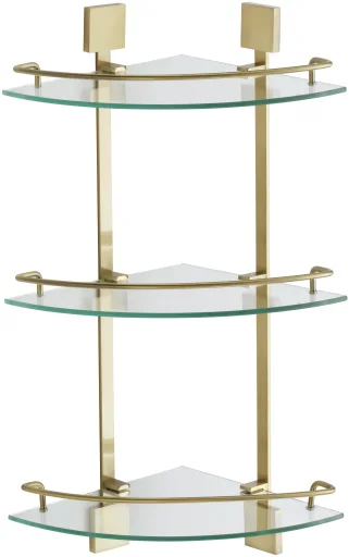 Three-tier corner glass shelf
