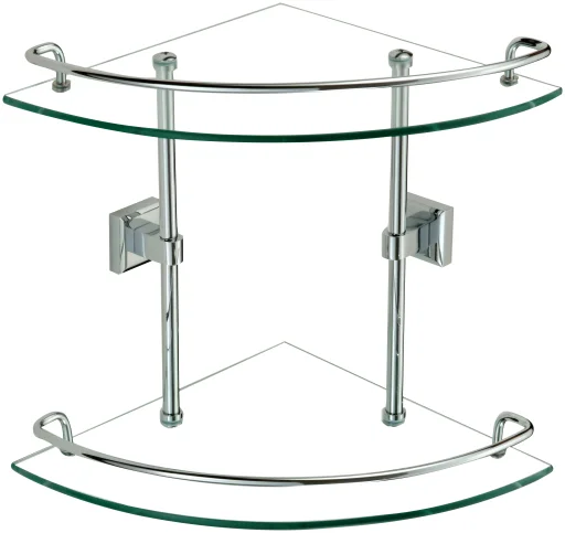 Two-tier corner glass shelf